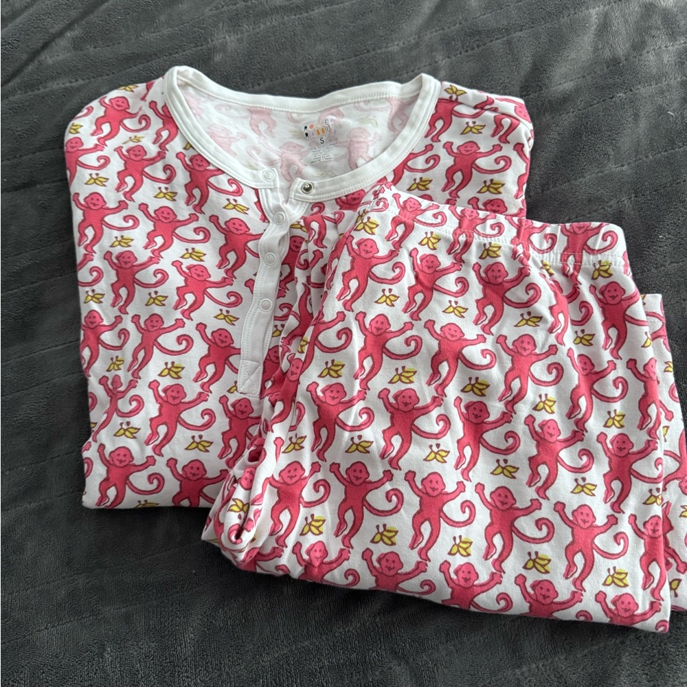 Roller Rabbit Pink and White Monkey Print Pajamas